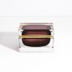 Hand Blown Murano Glass Box in Amethyst with Brass Fittings - 3854247