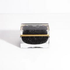 Hand Blown Murano Glass Box in Black with Bubbles and Brass Fittings - 3854330