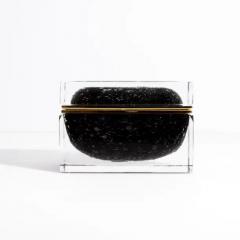 Hand Blown Murano Glass Box in Black with Bubbles and Brass Fittings - 3854373