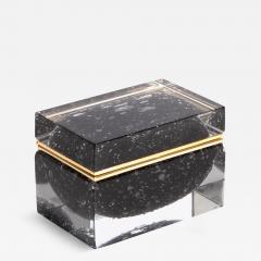 Hand Blown Murano Glass Box in Black with Bubbles and Brass Fittings - 3878732