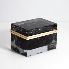 Hand Blown Murano Glass Box in Black with Bubbles and Brass Fittings - 4214627