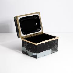 Hand Blown Murano Glass Box in Black with Bubbles and Brass Fittings - 4214628