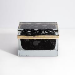 Hand Blown Murano Glass Box in Black with Bubbles and Brass Fittings - 4214629