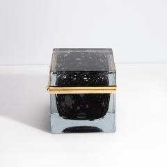 Hand Blown Murano Glass Box in Black with Bubbles and Brass Fittings - 4214631