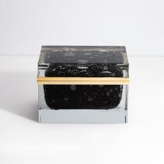 Hand Blown Murano Glass Box in Black with Bubbles and Brass Fittings - 4214641