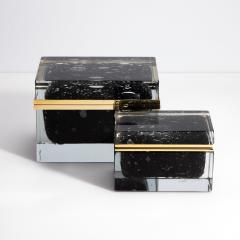 Hand Blown Murano Glass Box in Black with Bubbles and Brass Fittings - 4214642