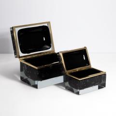 Hand Blown Murano Glass Box in Black with Bubbles and Brass Fittings - 4214645