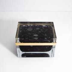 Hand Blown Murano Glass Box in Black with Bubbles and Brass Fittings - 4214646