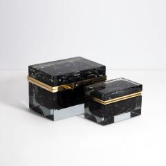 Hand Blown Murano Glass Box in Black with Bubbles and Brass Fittings - 4214649