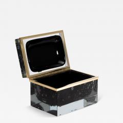Hand Blown Murano Glass Box in Black with Bubbles and Brass Fittings - 4217449