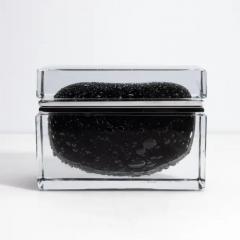 Hand Blown Murano Glass Box in Black with Bubbles and Chrome Fittings - 3850464