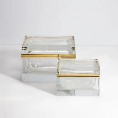 Hand Blown Murano Glass Box in Crystal with Bubbles and Brass Fittings - 3850365