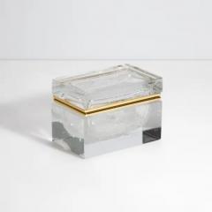 Hand Blown Murano Glass Box in Crystal with Bubbles and Brass Fittings - 3850374