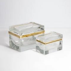 Hand Blown Murano Glass Box in Crystal with Bubbles and Brass Fittings - 3850376