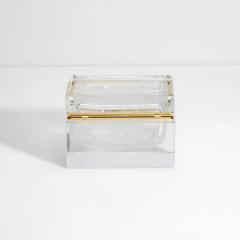 Hand Blown Murano Glass Box in Crystal with Bubbles and Brass Fittings - 3850428