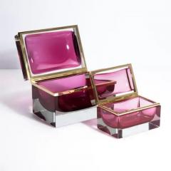 Hand Blown Murano Glass Box in Ruby with Brass Fittings - 3850387