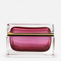 Hand Blown Murano Glass Box in Ruby with Brass Fittings - 3884690