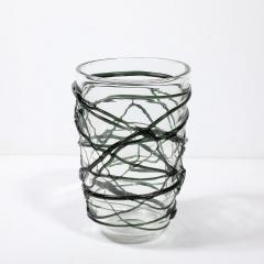 Hand Blown Murano Glass Vases with Organic Viridian Green Sculptural Striations - 4231256
