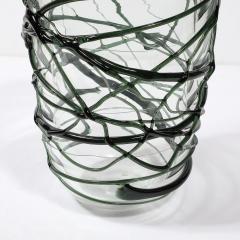 Hand Blown Murano Glass Vases with Organic Viridian Green Sculptural Striations - 4231257