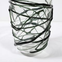 Hand Blown Murano Glass Vases with Organic Viridian Green Sculptural Striations - 4231258