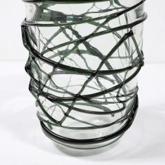 Hand Blown Murano Glass Vases with Organic Viridian Green Sculptural Striations - 4231264