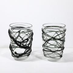 Hand Blown Murano Glass Vases with Organic Viridian Green Sculptural Striations - 4231265