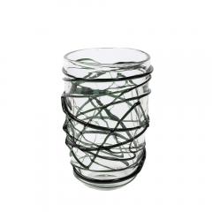 Hand Blown Murano Glass Vases with Organic Viridian Green Sculptural Striations - 4231267