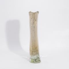 Hand Blown Murano Modern Fluid Vase Clear with 24 karat Gold Flecks and Bubbles - 4229187