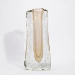 Hand Blown Murano Modern Fluid Vase Clear with 24 karat Gold Flecks and Bubbles - 4229191