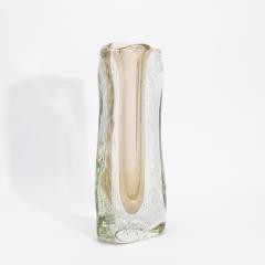 Hand Blown Murano Modern Fluid Vase Clear with 24 karat Gold Flecks and Bubbles - 4229230