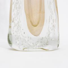 Hand Blown Murano Modern Fluid Vase Clear with 24 karat Gold Flecks and Bubbles - 4229236