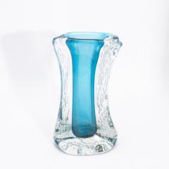 Hand Blown Murano Modern Fluid Vase in Aquamarine Blue with Bubbles - 4229211