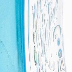 Hand Blown Murano Modern Fluid Vase in Aquamarine Blue with Bubbles - 4229225