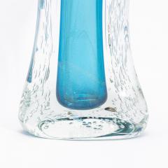 Hand Blown Murano Modern Fluid Vase in Aquamarine Blue with Bubbles - 4229227