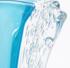 Hand Blown Murano Modern Fluid Vase in Aquamarine Blue with Bubbles - 4229232