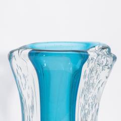Hand Blown Murano Modern Fluid Vase in Aquamarine Blue with Bubbles - 4229256