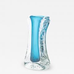 Hand Blown Murano Modern Fluid Vase in Aquamarine Blue with Bubbles - 4229908
