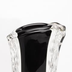 Hand Blown Murano Modern Fluid Vase in Onyx Black with Bubbles - 4235047