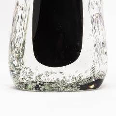 Hand Blown Murano Modern Fluid Vase in Onyx Black with Bubbles - 4235048