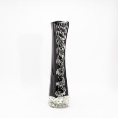 Hand Blown Murano Modern Fluid Vase in Onyx Black with Bubbles - 4235058