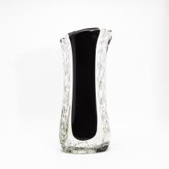 Hand Blown Murano Modern Fluid Vase in Onyx Black with Bubbles - 4235060