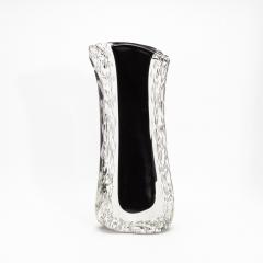 Hand Blown Murano Modern Fluid Vase in Onyx Black with Bubbles - 4235062