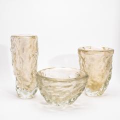 Hand Blown Murano Modern Sculptural Bowl in Clear with 24 karat Gold Flecks - 4231669