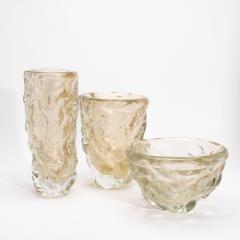 Hand Blown Murano Modern Sculptural Vase Clear with 24 karat Gold Flecks Medium - 4231638