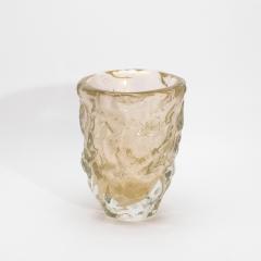 Hand Blown Murano Modern Sculptural Vase Clear with 24 karat Gold Flecks Medium - 4231640
