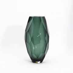 Hand Blown Murano Modern Tall Faceted Vase in Emerald Green Large - 4225540