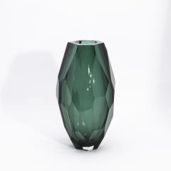 Hand Blown Murano Modern Tall Faceted Vase in Emerald Green Large - 4225547