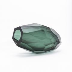 Hand Blown Murano Modern Tall Faceted Vase in Emerald Green Large - 4225550