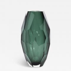 Hand Blown Murano Modern Tall Faceted Vase in Emerald Green Large - 4226850