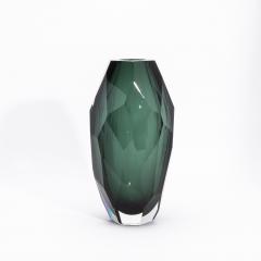 Hand Blown Murano Modern Tall Faceted Vase in Emerald Green Medium - 4225578